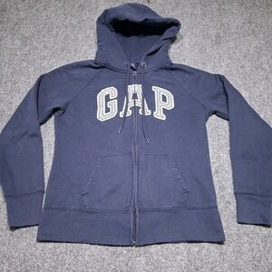 GapKids Logo Full Zip Hooded Sweatshirt Kids Small Navy‎ Blue Spell Out Hoodie